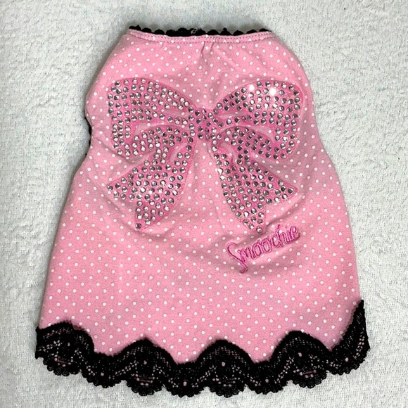Pink Polka Dot Dog Dress with Rhinestone Bow - Picture 3 of 7